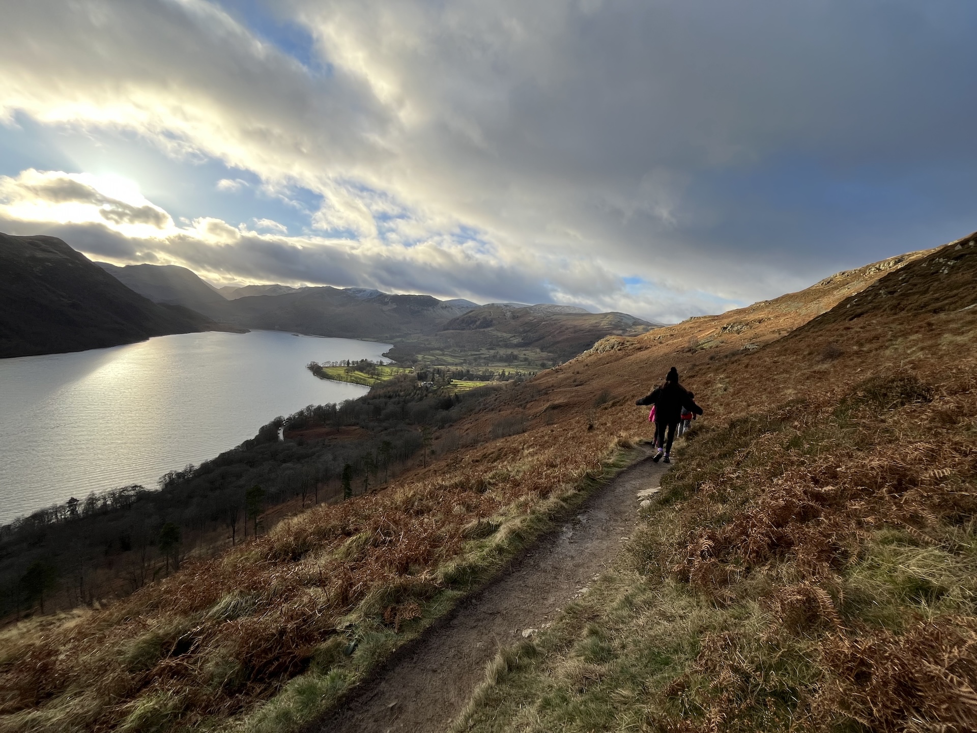 Footpath and fells around Ullswater near Watermillock